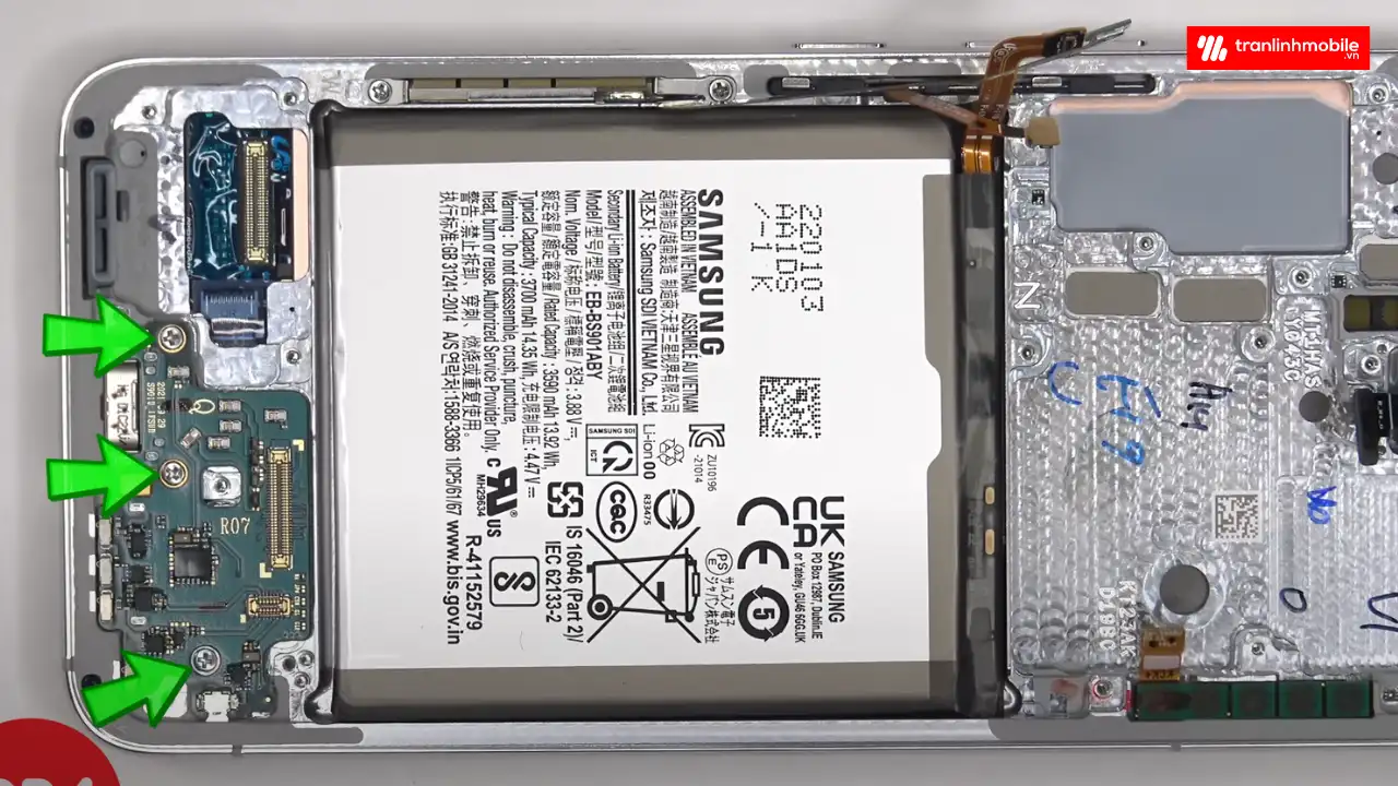 Quy trình thay cáp chân sạc Samsung Galaxy S22