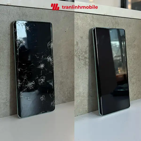 H&igrave;nh ảnh trước v&agrave; sau khi &eacute;p k&iacute;nh Oppo Reno 11